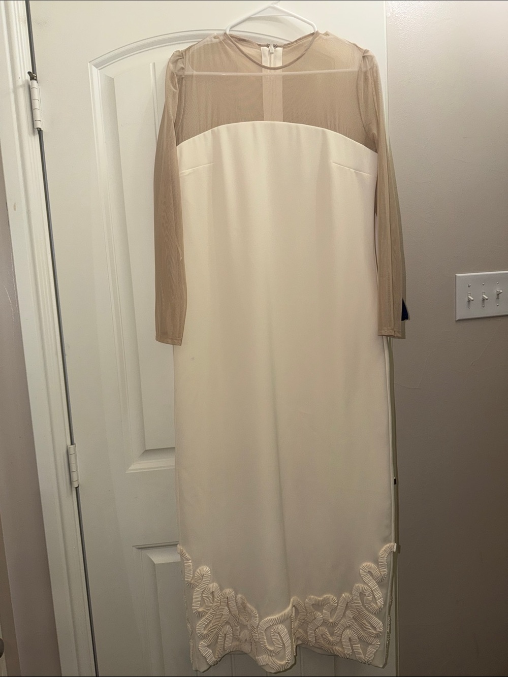 ANTONIO MELANI Cream Shift Dress with Taupe Sheer Yoke